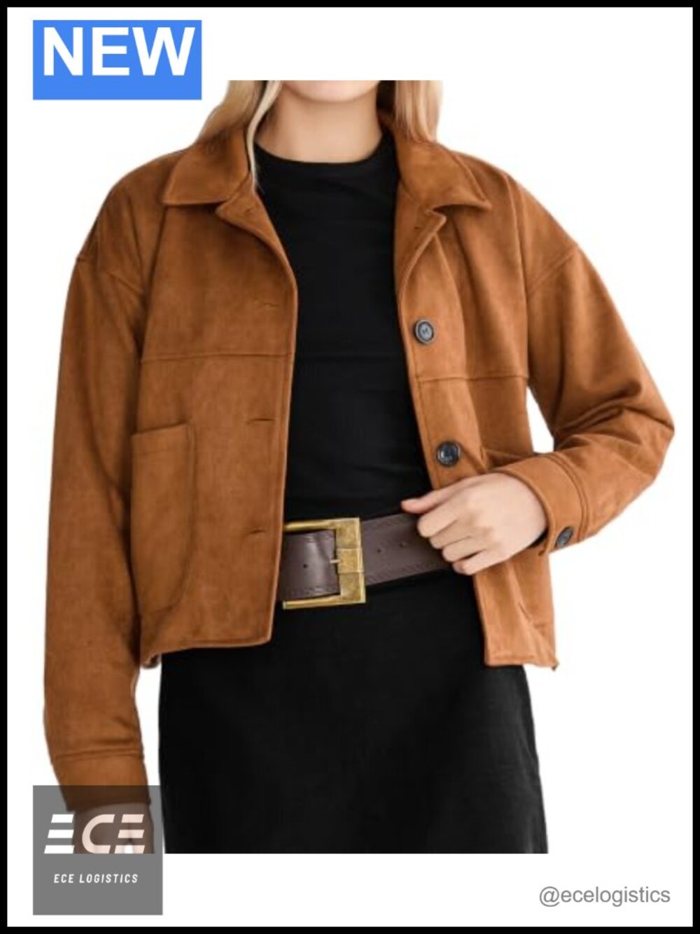 Faux Suede Cropped Jacket Relaxed Fit Button Front Pocket Women's